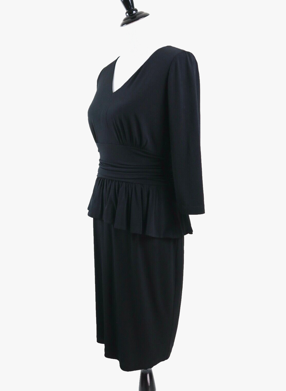 Eliza J Size 8 Ruched Peplum Waist Pencil Dress V Neck Black